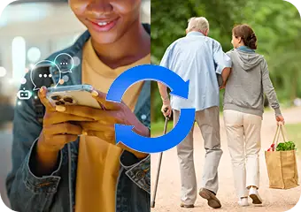Girl with holding phone and elder man with girl holding there groceries